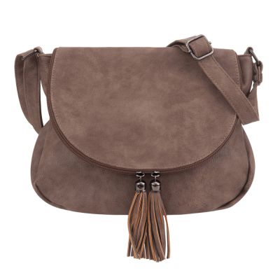 -28% SALE! TAUPE CAPPUCCINO modna pojemna torebka klapa frędzle boho