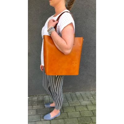 Włoska A4 klasyczna XXL brązowa skórzana torebka SKÓRA NATURALNA shopper bag
