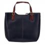 Włoska granatowa + brąz A4 klasyczna skórzana torebka shopper bag