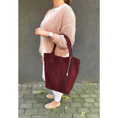 Włoska niebieska jeansowa A4 skórzana torebka worek MIĘKKA SKÓRA ZAMSZOWA na zamek