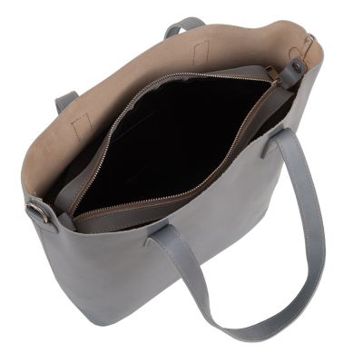 Włoska A4 klasyczna XXL szara popielata skórzana torebka SKÓRA NATURALNA shopper bag