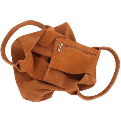 Włoska ruda camel A4 skórzana torebka worek MIĘKKA SKÓRA ZAMSZOWA na magnes
