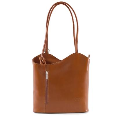 FLORENCE włoska asymetryczna camel / ruda skórzana torebka 2w1 skóra