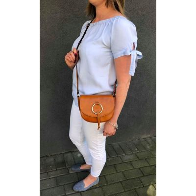 Vera Pelle - Włoska brązowa koniakowa skórzana listonoszka torebka SKÓRA NATURALNA