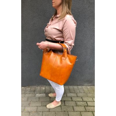 Włoska A4 klasyczna ruda camel skórzana torebka A4 SKÓRA NATURALNA shopper bag