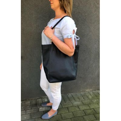 klasyczna skórzana granatowa torebka A4 worek miękka skóra naturalna
