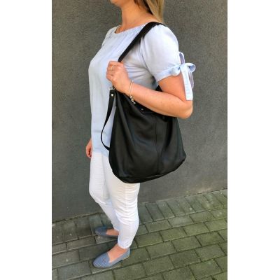 czarna SKÓRZANA A4 torebka worek miękka SKÓRA NATURALNA
