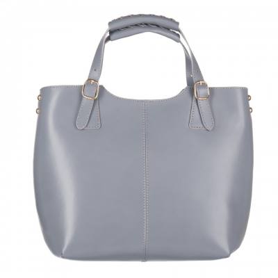 Włoska szara popielata klasyczna skórzana torebka shopper bag