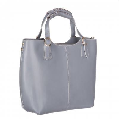 Włoska szara popielata klasyczna skórzana torebka shopper bag