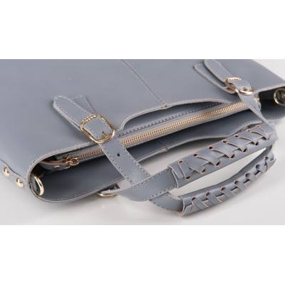 Włoska szara popielata klasyczna skórzana torebka shopper bag