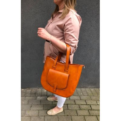 Vera Pelle - włoska beżowa A4 pojemna skórzana torebka SKÓRA NATURALNA shopper bag