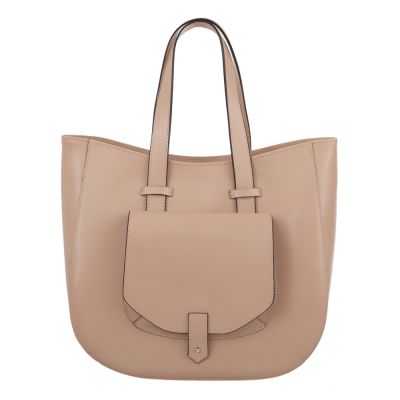 Vera Pelle - włoska beżowa A4 pojemna skórzana torebka SKÓRA NATURALNA shopper bag