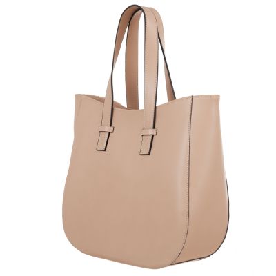 Vera Pelle - włoska beżowa A4 pojemna skórzana torebka SKÓRA NATURALNA shopper bag