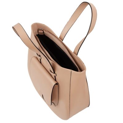 Vera Pelle - włoska beżowa A4 pojemna skórzana torebka SKÓRA NATURALNA shopper bag