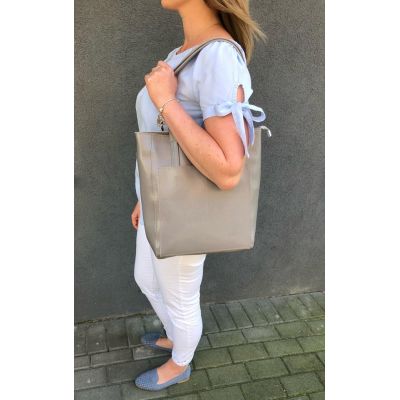 Polska beżowa modna ekskluzywna skórzana torebka XL SKÓRA NATURALNA