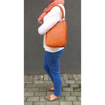 Włoska ruda / camel skórzana torebka 2w1 - skóra naturalna - bombka