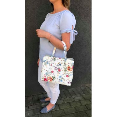 L'ARTIGIANO biała kwiaty włoska skórzana torebka kuferek SKÓRA NATURALNA