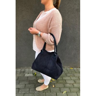 czarna krokodyl włoska skórzana A4 torebka SKÓRA NATURALNA łuska wężowa