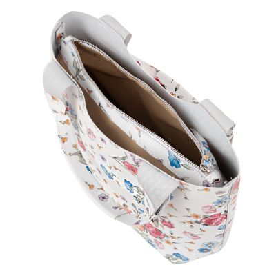 L'ARTIGIANO Włoska kwiaty biała A4 klasyczna skórzana torebka shopper bag