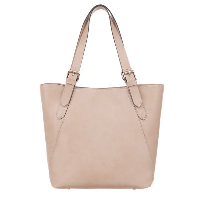 L'ARTIGIANO włoska klasyczna beżowa nude skórzana torebka shopper