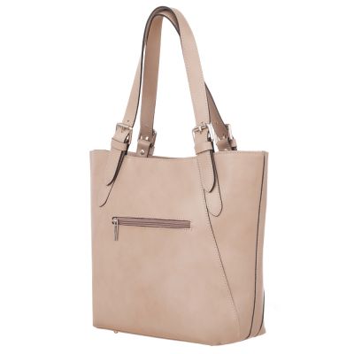 L'ARTIGIANO włoska klasyczna beżowa nude skórzana torebka shopper