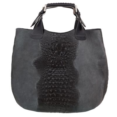 Włoska szara krokodyl A4 skórzana XL torebka shopper bag