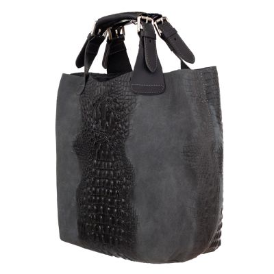 Włoska szara krokodyl A4 skórzana XL torebka shopper bag
