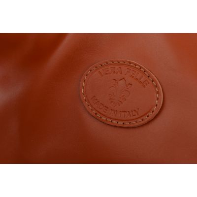 Vera Pelle - włoska XL ruda camel skórzana torebka worek SKÓRA MIĘKKA