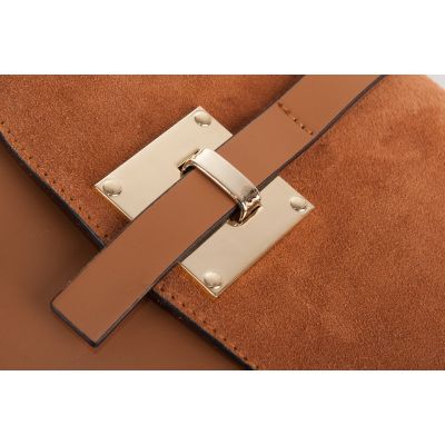 Vera Pelle - Włoska ruda camel skórzana listonoszka torebka SKÓRA NATURALNA + ZAMSZ