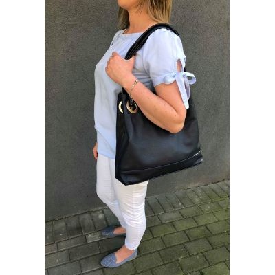 Włoska A4 szara grafit skórzana torebka miękka SKÓRA NATURALNA worek