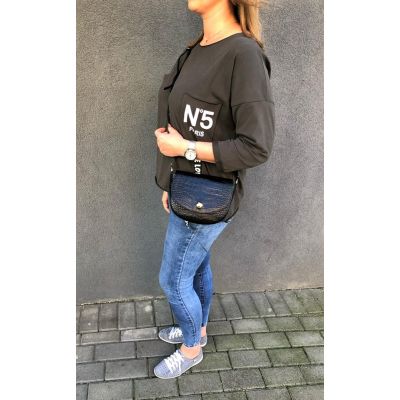Włoska czarna skórzana listonoszka SKÓRA NATURALNA łuska krokodyl
