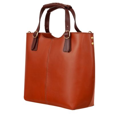 Włoska camel ruda + brąz skórzana torebka shopper bag SKÓRA