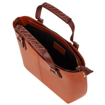 Włoska camel ruda + brąz skórzana torebka shopper bag SKÓRA