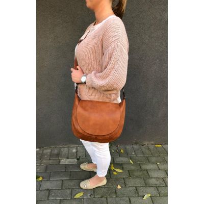 Flora&Co. granatowa modna skórzana torebka listonoszka klapa boho HIT
