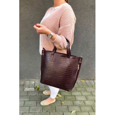 Włoska A4 klasyczna bordowa wino krokodyl łuska skórzana torebka A4 SKÓRA NATURALNA