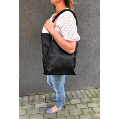 czerwona SKÓRZANA A4 torebka worek WŁOSKA SKÓRA NATURALNA na zamek