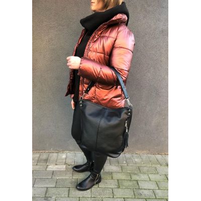 CZARNA torebka skórzana worek A4 MIĘKKA SKÓRA NATURALNA