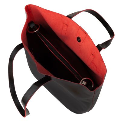 -36% czarna polska klasyczna A4 skórzana torebka shopper bag CZERWONY ŚRODEK