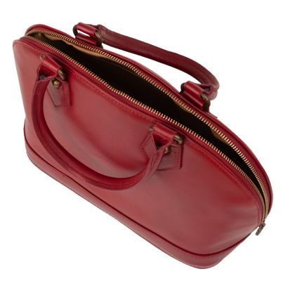 -45% DOMENICO - MADE IN ITALY Włoska bordowa czerwona skórzana torebka kuferek SKÓRA