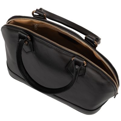 -33% DOMENICO - MADE IN ITALY Włoska czarna skórzana torebka kuferek SKÓRA