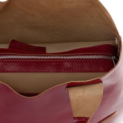 Włoska czerwona A4 klasyczna XL skórzana torebka shopper bag