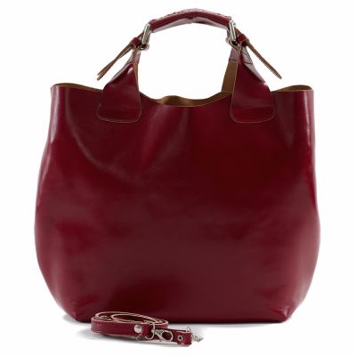 Włoska czerwona A4 klasyczna XL skórzana torebka shopper bag