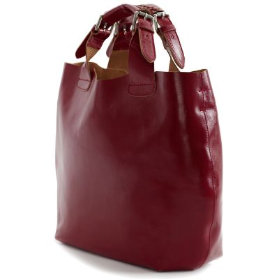 Włoska czerwona A4 klasyczna XL skórzana torebka shopper bag