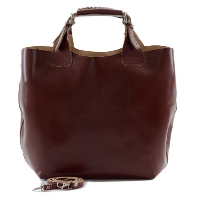 Włoska brązowa A4 klasyczna XL skórzana torebka shopper bag