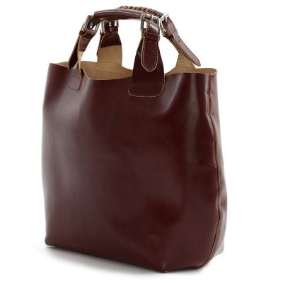 Włoska brązowa A4 klasyczna XL skórzana torebka shopper bag