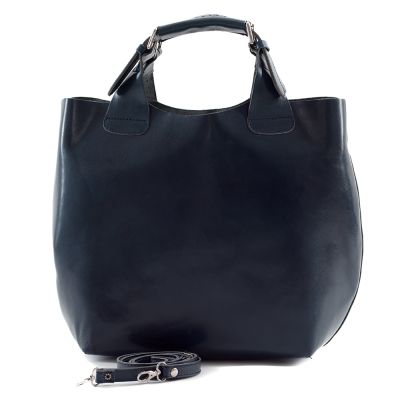 Włoska granatowa A4 klasyczna XL skórzana torebka shopper bag