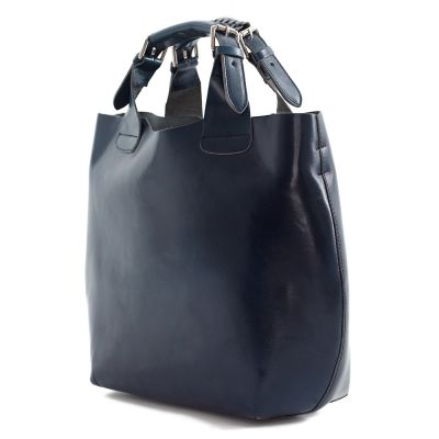 Włoska granatowa A4 klasyczna XL skórzana torebka shopper bag