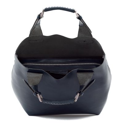 Włoska granatowa A4 klasyczna XL skórzana torebka shopper bag