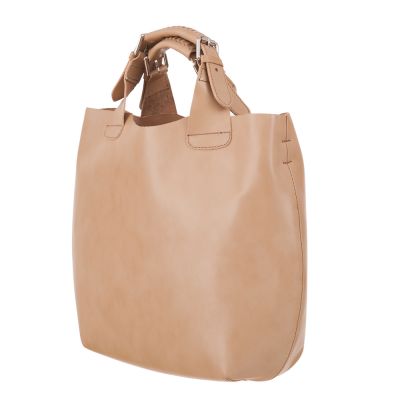 Włoska beżowa nude A4 klasyczna XL skórzana torebka shopper bag