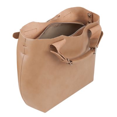Włoska beżowa nude A4 klasyczna XL skórzana torebka shopper bag